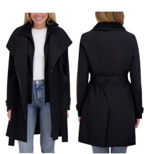 NWT Halston Women's Belted Trench Coat, Black